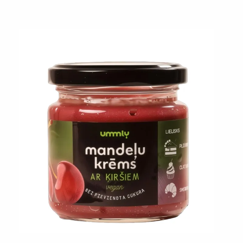 mandeļu krēms ar ķiršiem vegāns bez cukura glutēna laktozes produkts